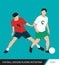 The soccer players fighting for the ball. Vector illustration. Football players in action.