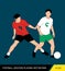 The soccer players fighting for the ball. Vector illustration. Football players in action.