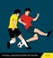 The soccer players fighting for the ball. Vector illustration. Football players in action. One player tries to take the ball from