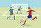 Soccer Players and Goalkeeper in Soccer Field Vector Cartoon Ill