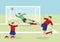 Soccer Players Scoring Goal to Victory Vector Cartoon Illustrati