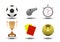 Soccer set of icons with referees objects, trophy, football ball, stopwatch, yellow and red card isolated on white