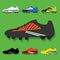 Soccer shoes set icons on green background