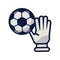 Soccer sport balloon with goalkeeper glove line and fill style icon