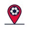 Soccer sport balloon in pin location line and fill style icon