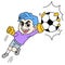 Soccer sport of a goalkeeper catching the ball with one hand, doodle icon image