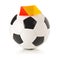 Soccer sports ball with referee yellow and red cards on top over white background