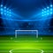 Soccer stadium. Football arena field with goal and bright stadium lights. Football World Cup. Vector