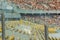 Soccer stadium inside view. football field, empty stands, a crowd of fans, a roof against the sky