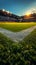 Soccer stadium with vibrant artificial turf, ready for play