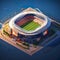 Soccer Stadiums Design stadiums for soccer matches featuring cheering fans players 3D Isometric AI generated