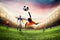 Soccer striker hits the ball with an acrobatic bicycle kick. 3D Rendering