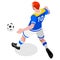 Soccer Striker Player Athlete Sports Icon Set.3D Isometric Field Soccer Match and Players.Olympics Sporting International