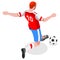 Soccer Striker Player Athlete Sports Icon Set.Olympics 3D Isometric Field Soccer Match and Players.Sporting International