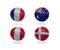 Soccer team group C. football balls with national flags of france, australia, peru, denmark