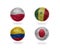 Soccer team group H. football balls with national flags of poland, senegal, colombia, japan