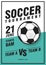 Soccer tournament poster template with ball, grass and sample text. Vector illustration. Soccer flyer design template