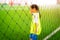 Soccer training blur on training ground with children