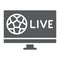 Soccer tv glyph icon, game and play, football live sign, vector graphics, a solid pattern on a white background.