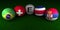 Soccer World Cup 2018 balls with the flag of Group E Brazil Switzerland Costa Rica Serbia