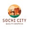 Sochi light sunny city vector illustration sea sun yacht stadium lights street style flat