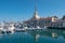 Sochi Marine Station and the marina next to it on a clear summer day