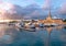 Sochi Marine Station and the yacht pier at sunset