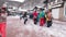 Sochi, Russia, February 05, 2020: The queue for the cable car Olympia on ski resort Rosa Khutor. Many people of skiers