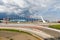 SOCHI, RUSSIA - JUNE 14: Olympic Torch with fountains in Olympic park in the background. Sochi, Russia