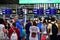 Sochi, Russia - June 6. 2018. queue to registration desks of airline Pobeda in international airport Adler