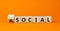 Social or asocial. Fliped wooden cubes and changed the word `asocial` to `social` or vice versa. Beautiful orange background,