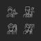 Social class type chalk white icons set on black background