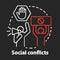 Social conflicts and disputes chalk concept icon. Antisocial behaviour, violence and unrest idea. Riot, strike, civil