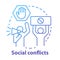 Social conflicts and disputes concept icon. Antisocial behaviour, violence and unrest idea thin line illustration. Riot