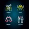 Social connection neon light icons set. Signs with outer glowing effect. Interpersonal relationship, friendship
