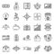 Social crowdfunding platform icons set, outline style