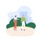 Social distance meeting in coronavirus pandemic concept. Vector people flat style illustration. Couple of man and woman friend or