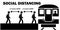Social Distancing 1.5m meters Apart When Boarding Train at Platform Station Stick Figure Line Queue. Black and White Vector File