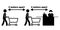 Social Distancing 2 meters m Apart Stick Figure with Cart Trolley at Checkout Counter Cashier. Vector File