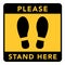 Social distancing banner. Please stand here. Coronovirus epidemic protective