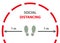 Social distancing during COVID-19 pandemic, foot prints in safety circle. Keep precaution and your distance in public place