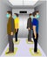Social distancing in an elevator. Office employees are maintain social distance in lift and elevator for prevention of covid 19