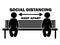 Social Distancing Keep Apart Stick Figure on Bench. Illustration arrow depicting social distancing guidelines and rules during