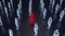 Social Distancing. People keep distance in public society. Dark blue background. In the center is a red person spreading an infect