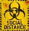 Social Distancing sign, Corona,Covid-19, virus alert,warning, precautions sign, grungy style, vector