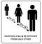 Social distancing sign. Simple man and woman silhouettes standing in queue 2m 6 feet apart. Coronavirus covid-19 outbreak