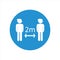 Social distancing sign symbol, blue and white silhouettes with arrow distance between.