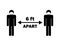 Social Distancing six 6 feet apart from others. Black and white stick figures with face mask. Covid-19 pandemic guideline. EPS