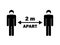 Social Distancing two 2 meters m apart from others. Black and white stick figures with face mask. Covid-19 pandemic guideline. EPS