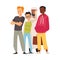 Social diversity group of men: Muslim, Black African, Ginger White male and Asian guy cartoon vector illustration.